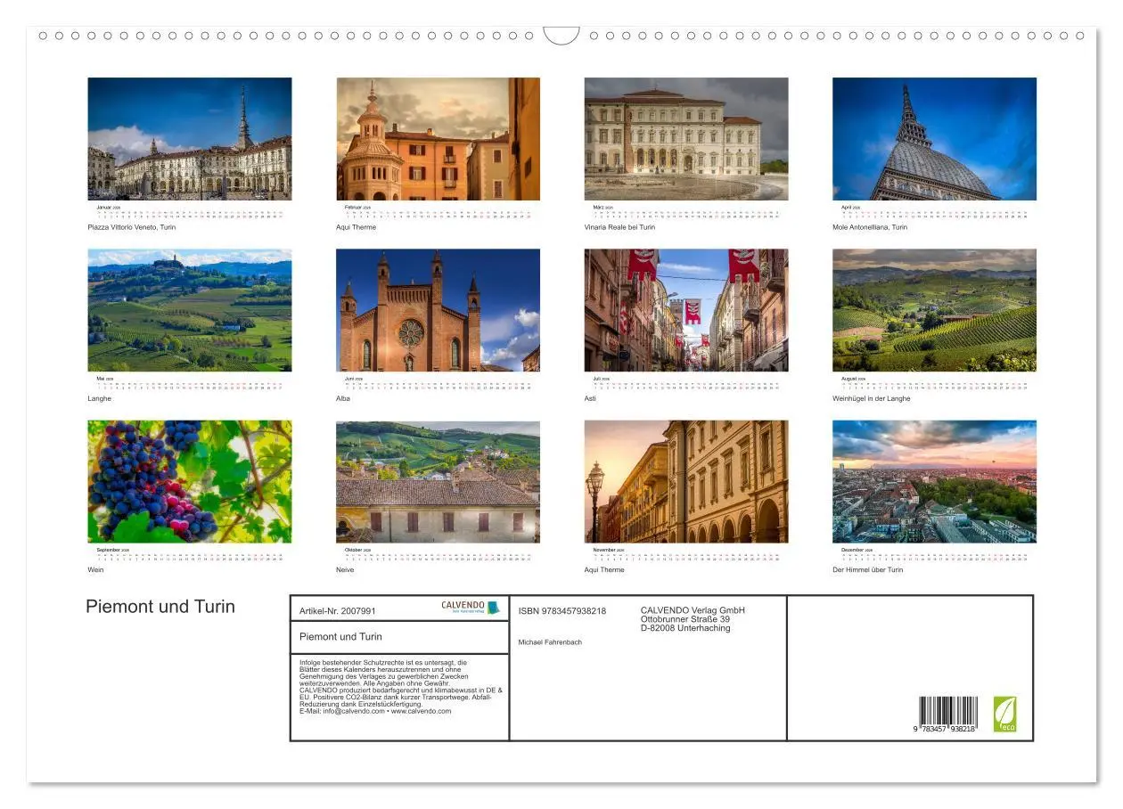 Bild: 9783457938218 | Piemont und Turin (Wandkalender 2026 DIN A2 quer), CALVENDO...