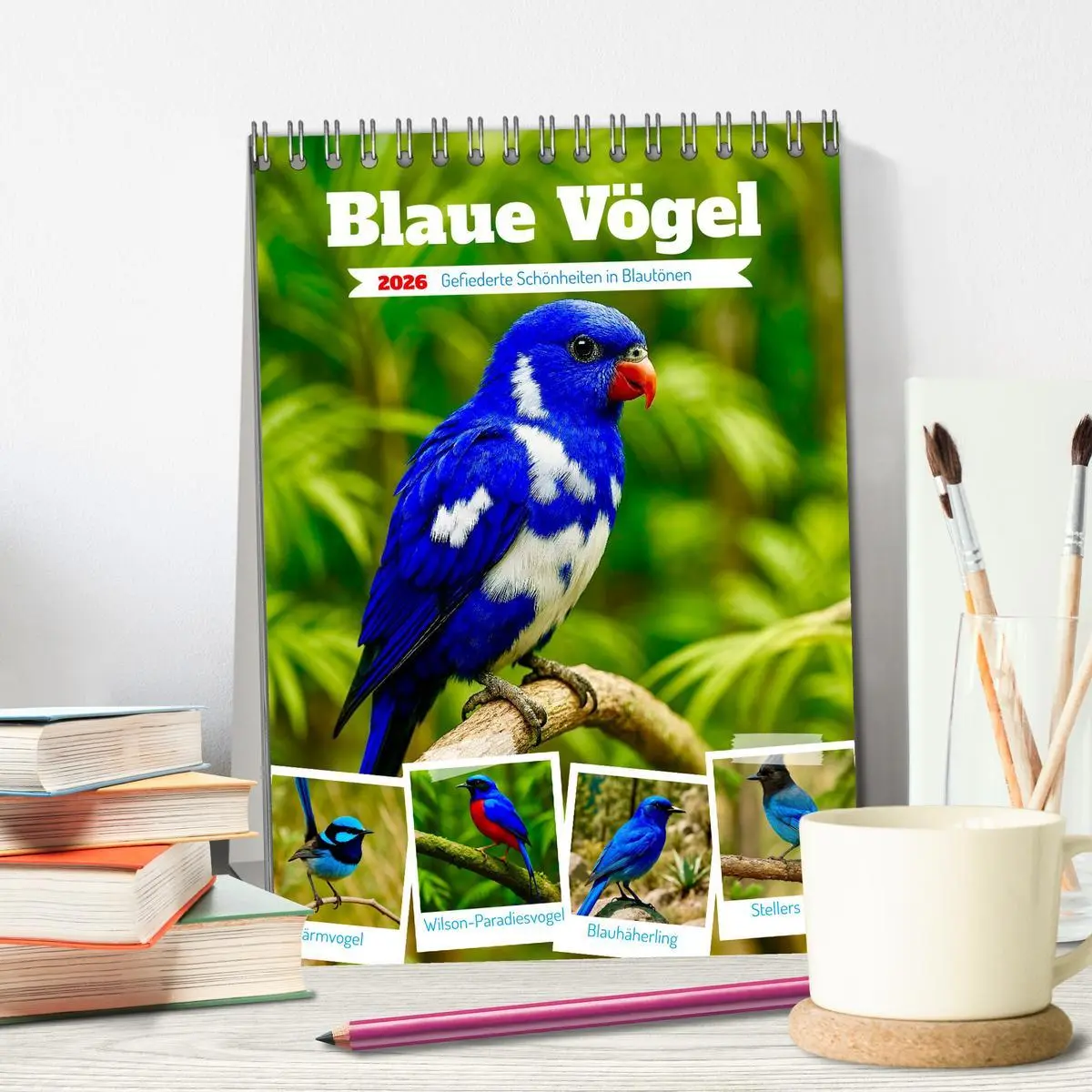 Bild: 9783516648218 | Blaue Vögel (Tischkalender 2026 DIN A5 hoch), CALVENDO Monatskalender