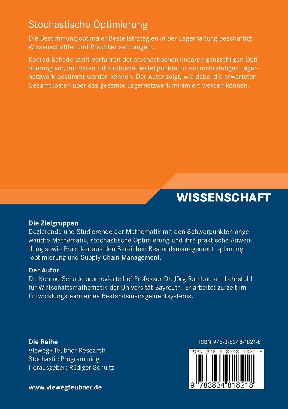 Rückseite: 9783834818218 | Stochastische Optimierung | Konrad Schade | Taschenbuch | xxiii | 2011