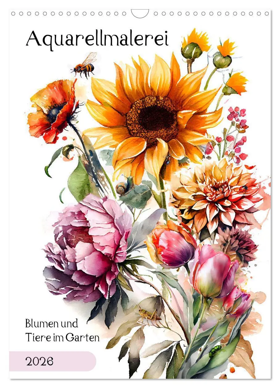 Cover: 9783516328318 | Aquarellmalerei - Blumen und Tiere im Garten (Wandkalender 2026 DIN...