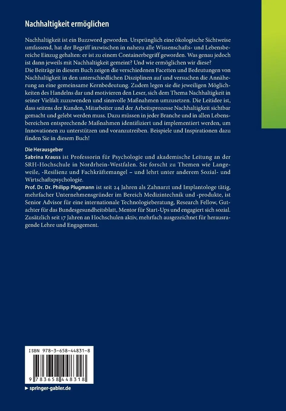 Rückseite: 9783658448318 | Nachhaltigkeit ermöglichen | Philipp Plugmann (u. a.) | Taschenbuch