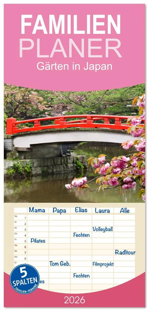 Cover: 9783516628418 | Familienplaner 2026 - Gärten in Japan mit 5 Spalten (Wandkalender,...