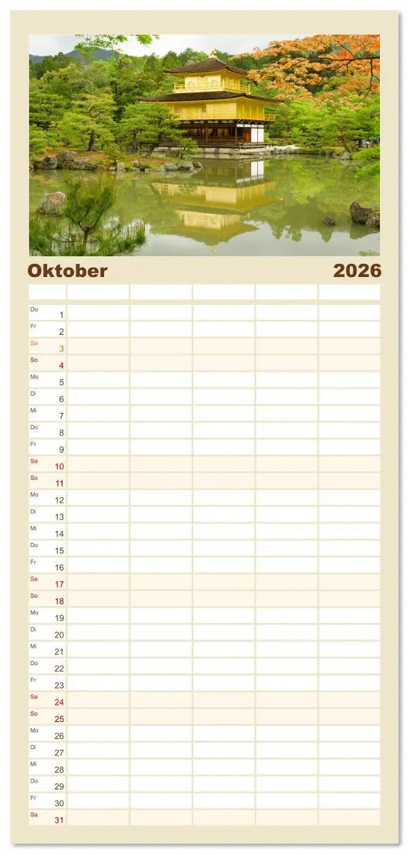 Bild: 9783516628418 | Familienplaner 2026 - Gärten in Japan mit 5 Spalten (Wandkalender,...