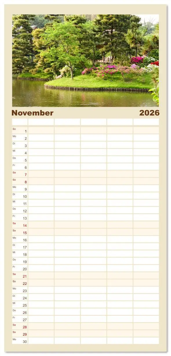 Bild: 9783516628418 | Familienplaner 2026 - Gärten in Japan mit 5 Spalten (Wandkalender,...