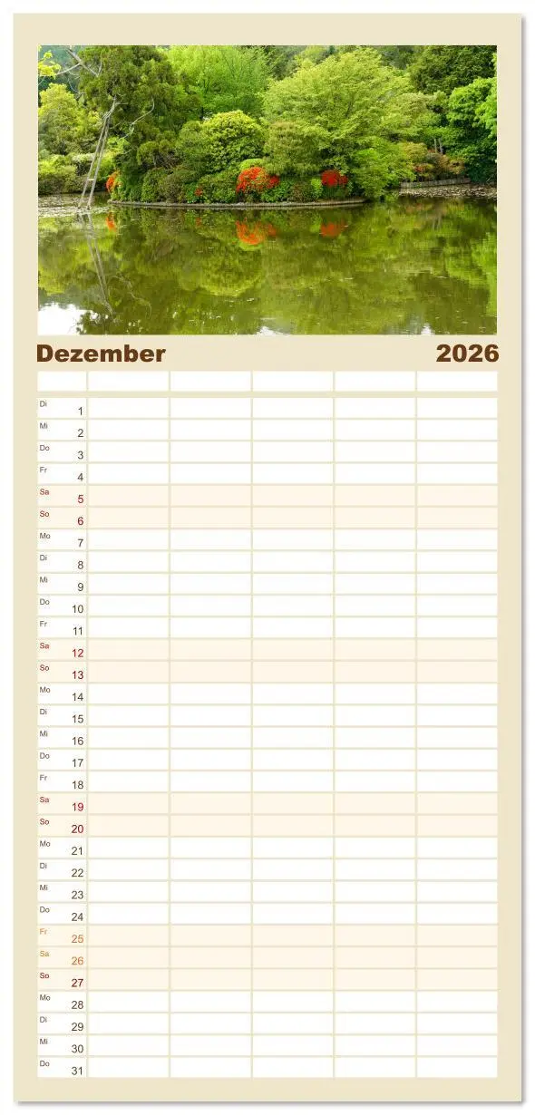 Bild: 9783516628418 | Familienplaner 2026 - Gärten in Japan mit 5 Spalten (Wandkalender,...