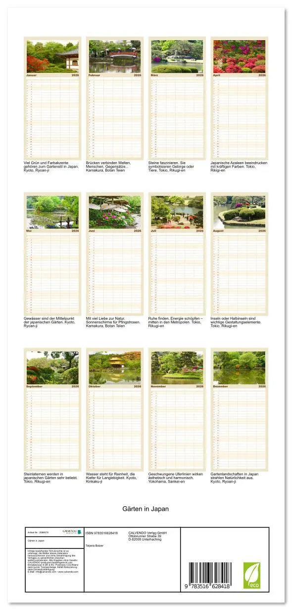 Bild: 9783516628418 | Familienplaner 2026 - Gärten in Japan mit 5 Spalten (Wandkalender,...