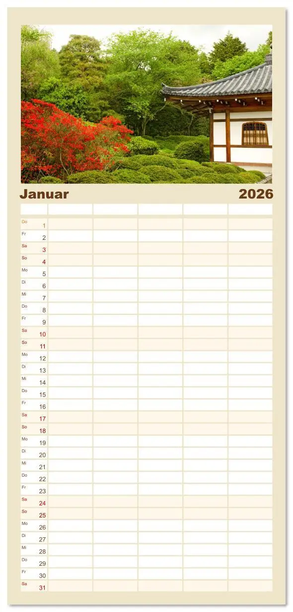 Bild: 9783516628418 | Familienplaner 2026 - Gärten in Japan mit 5 Spalten (Wandkalender,...
