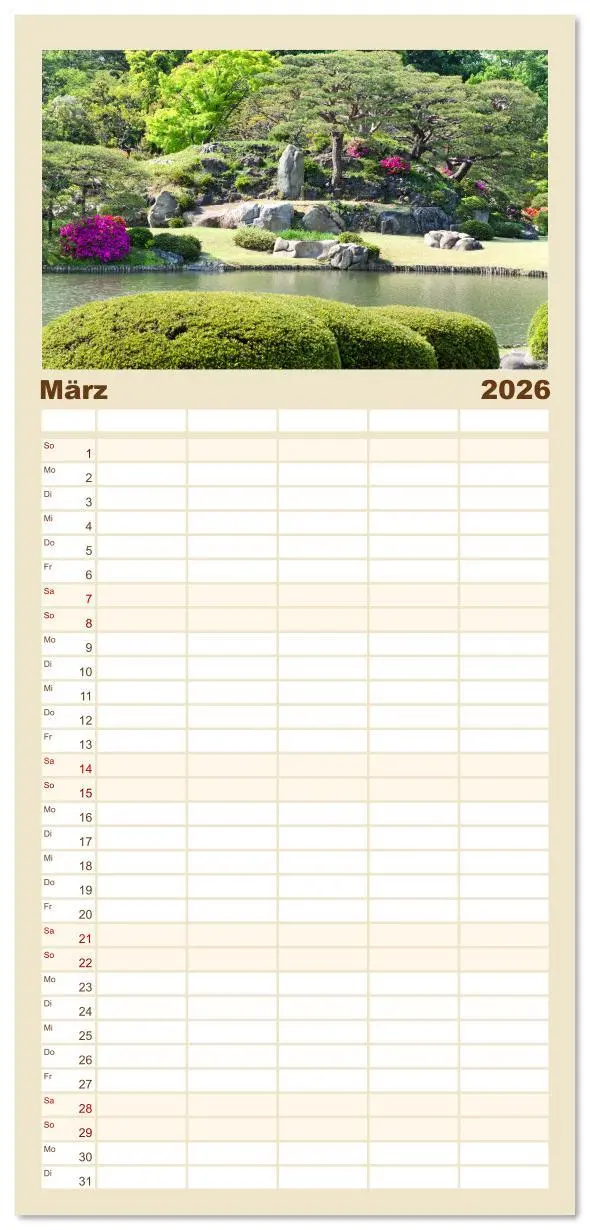 Bild: 9783516628418 | Familienplaner 2026 - Gärten in Japan mit 5 Spalten (Wandkalender,...