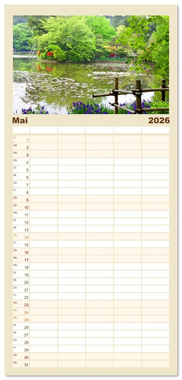 Bild: 9783516628418 | Familienplaner 2026 - Gärten in Japan mit 5 Spalten (Wandkalender,...
