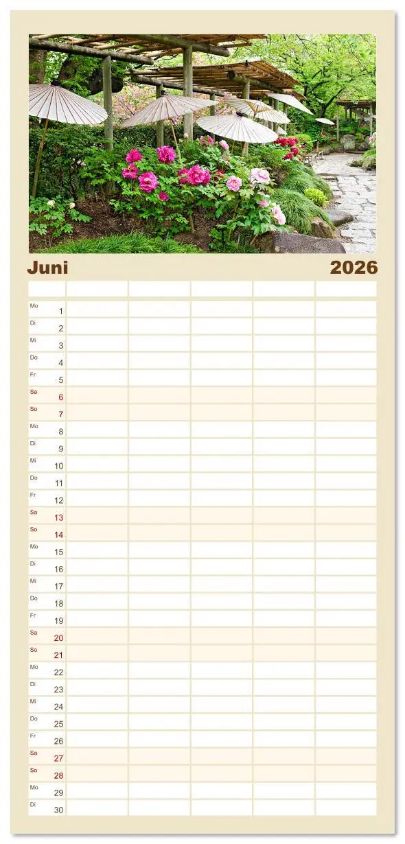 Bild: 9783516628418 | Familienplaner 2026 - Gärten in Japan mit 5 Spalten (Wandkalender,...