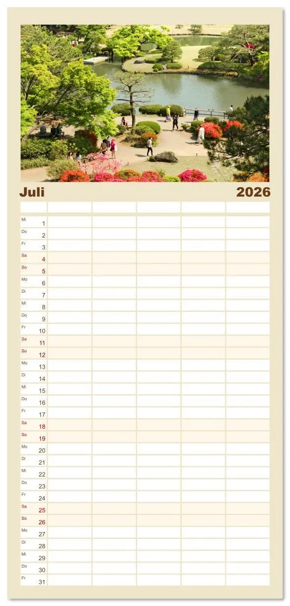 Bild: 9783516628418 | Familienplaner 2026 - Gärten in Japan mit 5 Spalten (Wandkalender,...