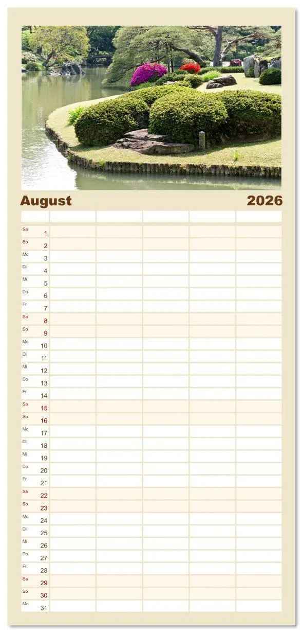 Bild: 9783516628418 | Familienplaner 2026 - Gärten in Japan mit 5 Spalten (Wandkalender,...