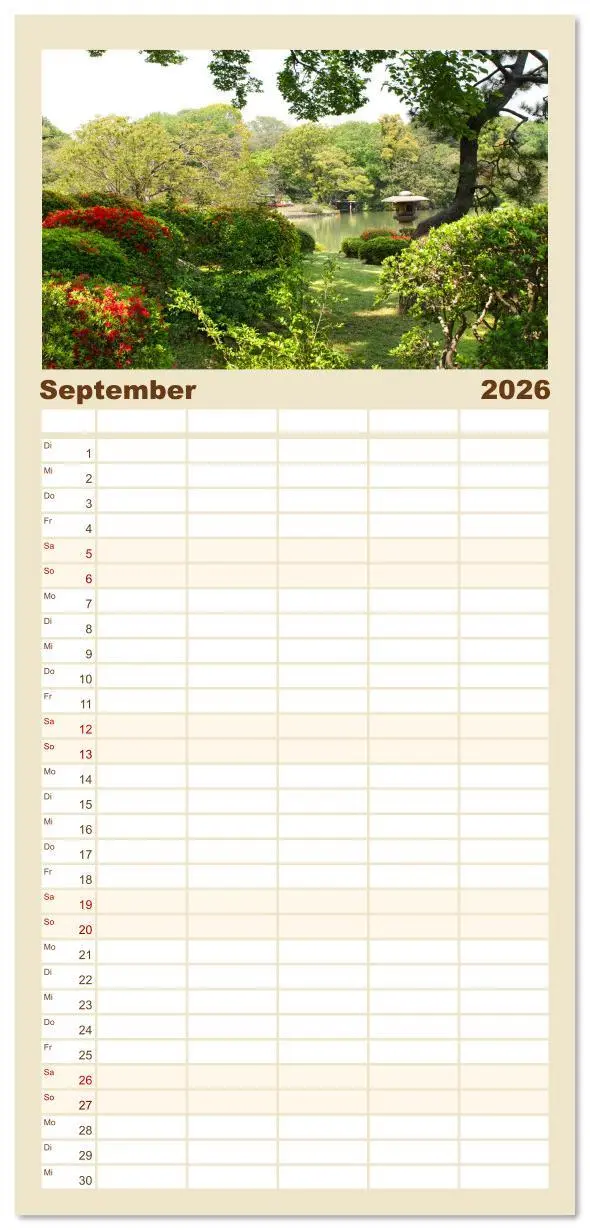 Bild: 9783516628418 | Familienplaner 2026 - Gärten in Japan mit 5 Spalten (Wandkalender,...