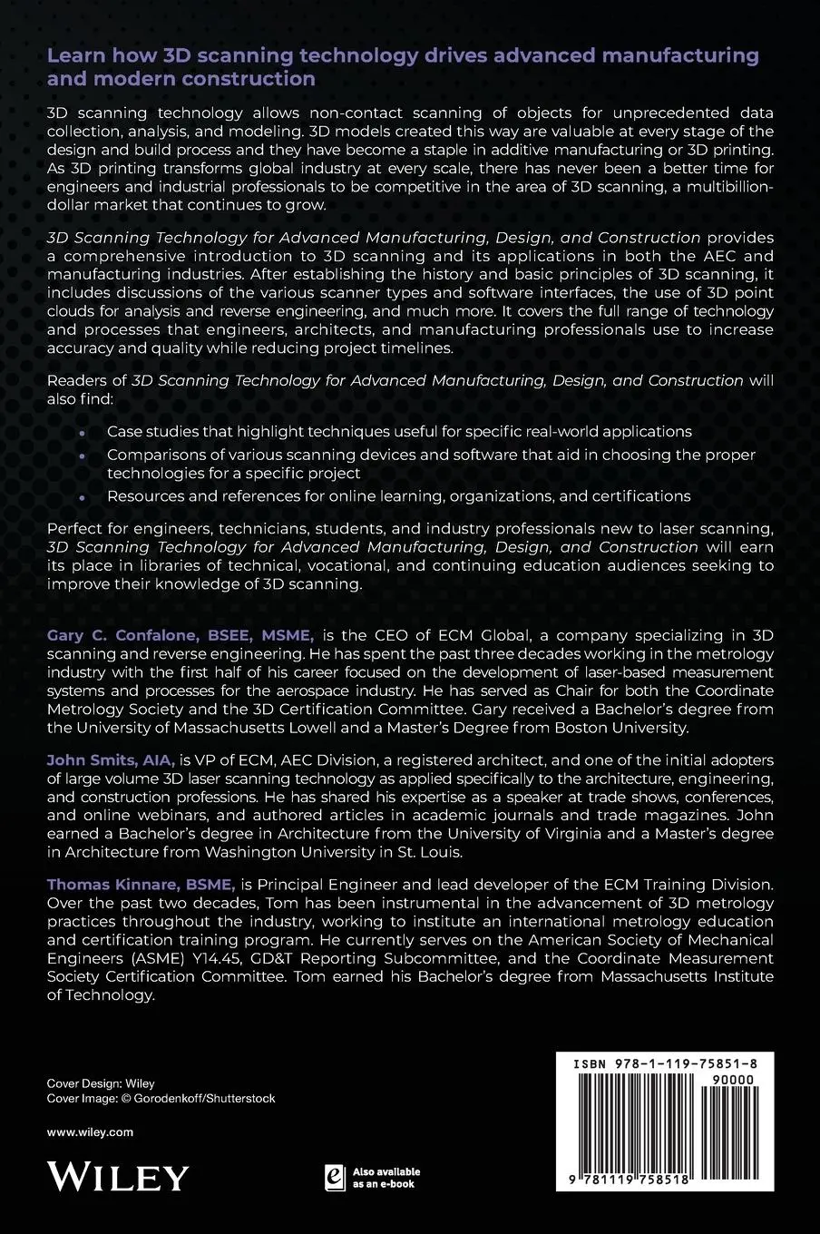 Rückseite: 9781119758518 | 3D Scanning for Advanced Manufacturing, Design, and Construction
