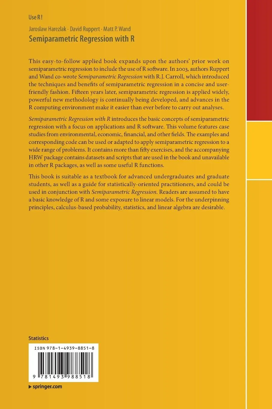 Rückseite: 9781493988518 | Semiparametric Regression with R | Jaroslaw Harezlak (u. a.) | Buch