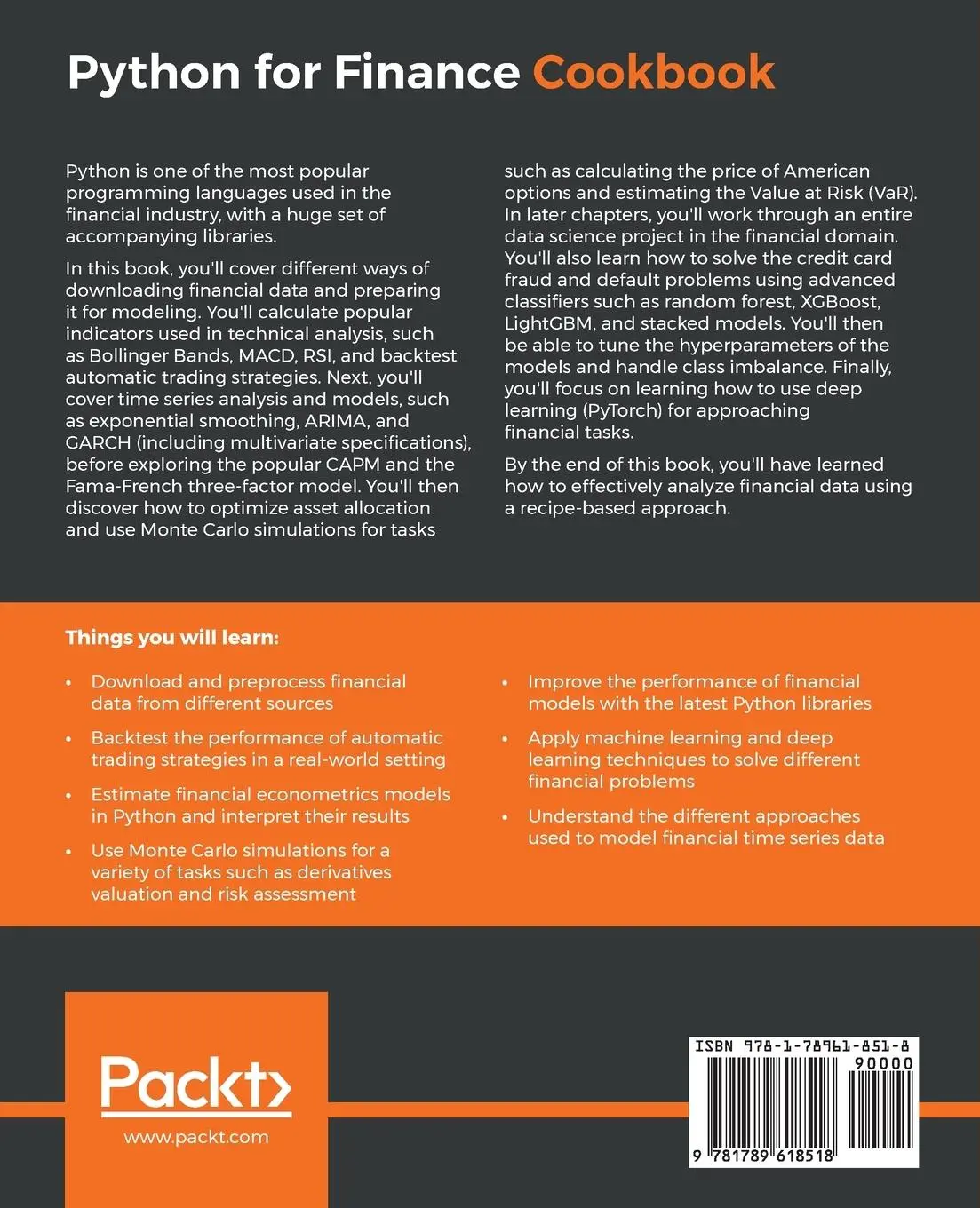 Rückseite: 9781789618518 | Python for Finance Cookbook | Eryk Lewinson | Taschenbuch | Englisch