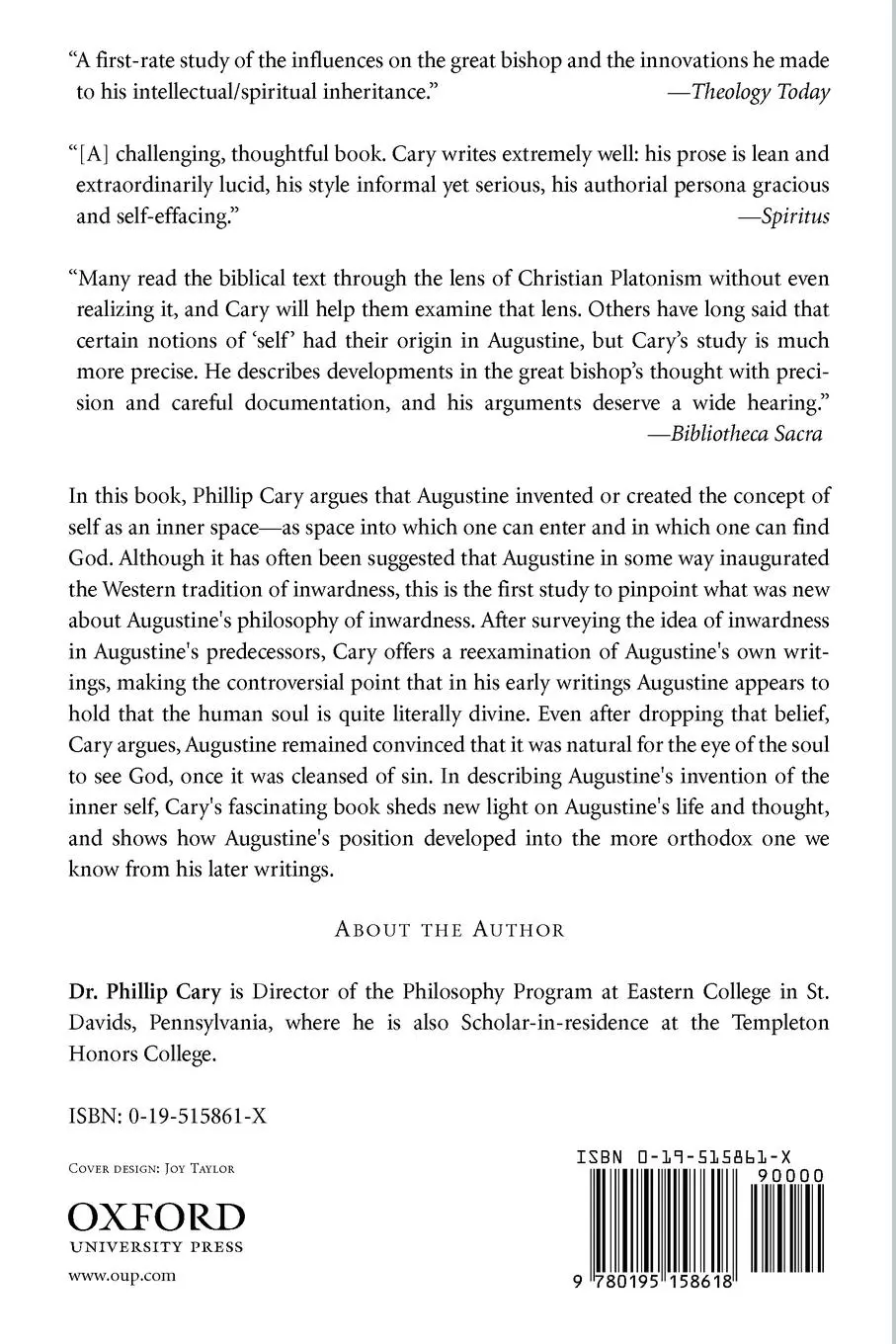 Rückseite: 9780195158618 | Augustine's Invention of the Inner Self | Phillip Cary | Taschenbuch