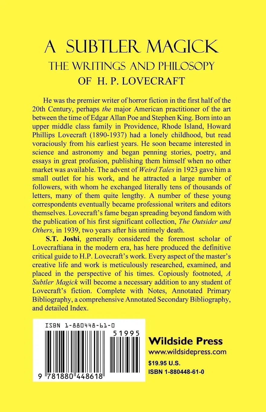 Rückseite: 9781880448618 | A Subtler Magick | The Writings and Philosophy of H. P. Lovecraft