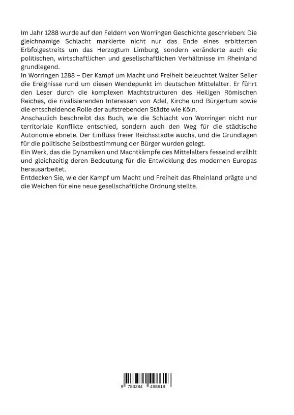 Rückseite: 9783384498618 | Worringen 1288 - Der Kampf um Macht und Freiheit | Walter Seiler