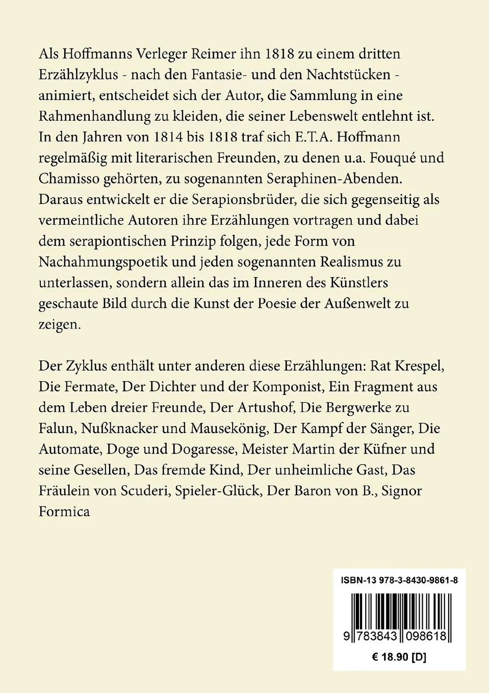 Rückseite: 9783843098618 | Die Serapionsbrüder | Vollständige Ausgabe | E. T. A. Hoffmann | Buch