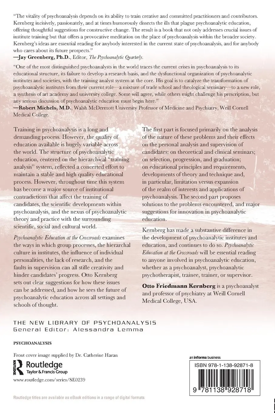 Rückseite: 9781138928718 | Psychoanalytic Education at the Crossroads | Otto Friedmann Kernberg