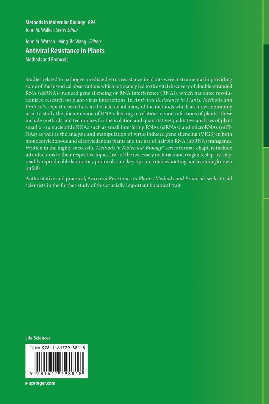 Rückseite: 9781617798818 | Antiviral Resistance in Plants | Methods and Protocols | Wang (u. a.)
