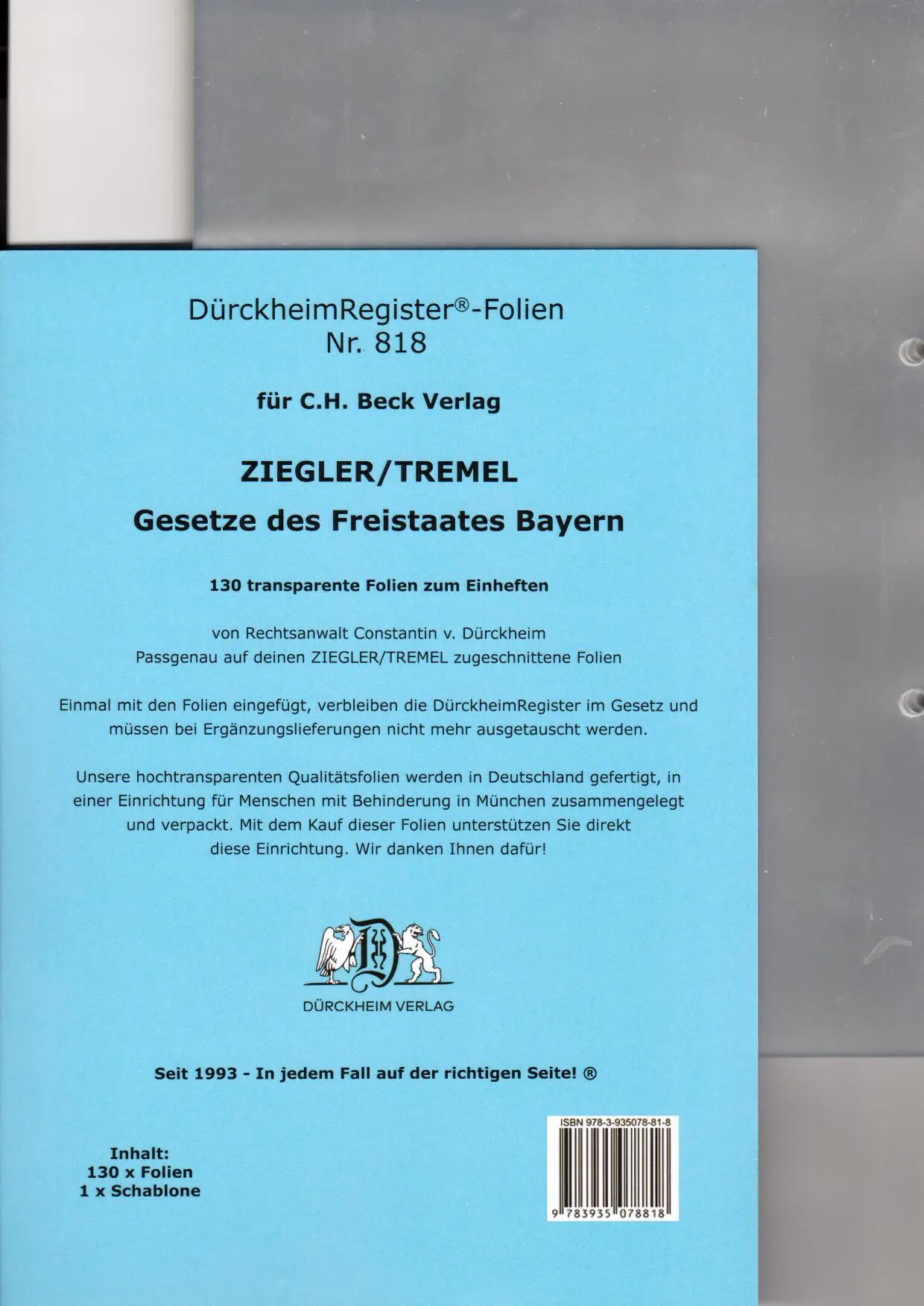 Cover: 9783935078818 | DürckheimRegister®-FOLIEN ZIEGLER/TREMEL Gesetze des Freistaates...