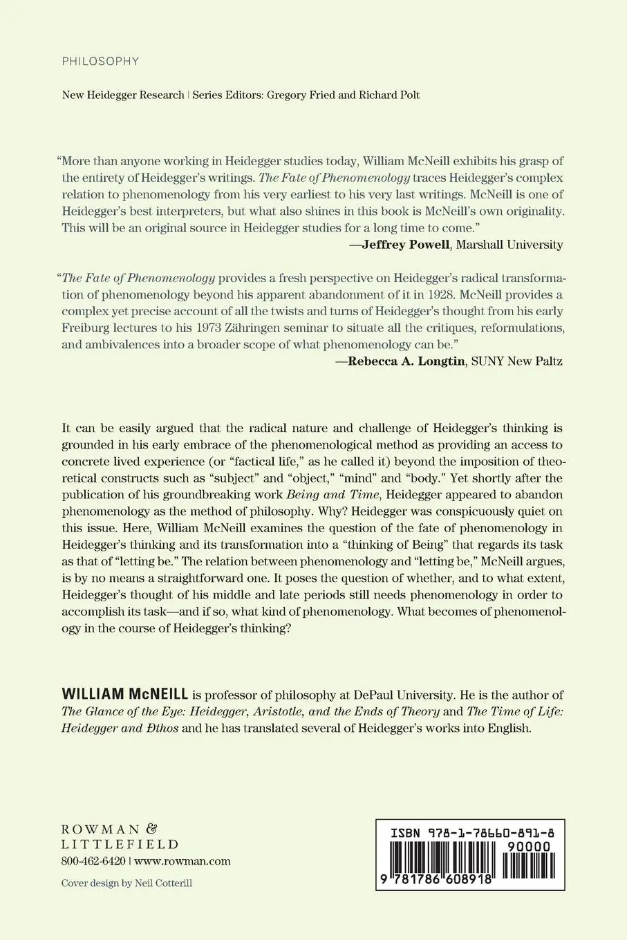 Rückseite: 9781786608918 | Fate of Phenomenology | Heidegger's Legacy | William Mcneill | Buch