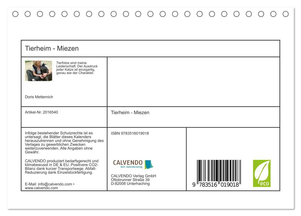 Bild: 9783516019018 | Tierheim - Miezen (Tischkalender 2026 DIN A5 quer), CALVENDO...