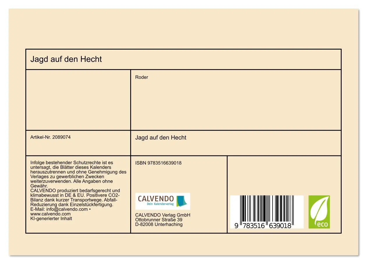 Bild: 9783516639018 | Jagd auf den Hecht (Tischkalender 2026 DIN A5 quer), CALVENDO...