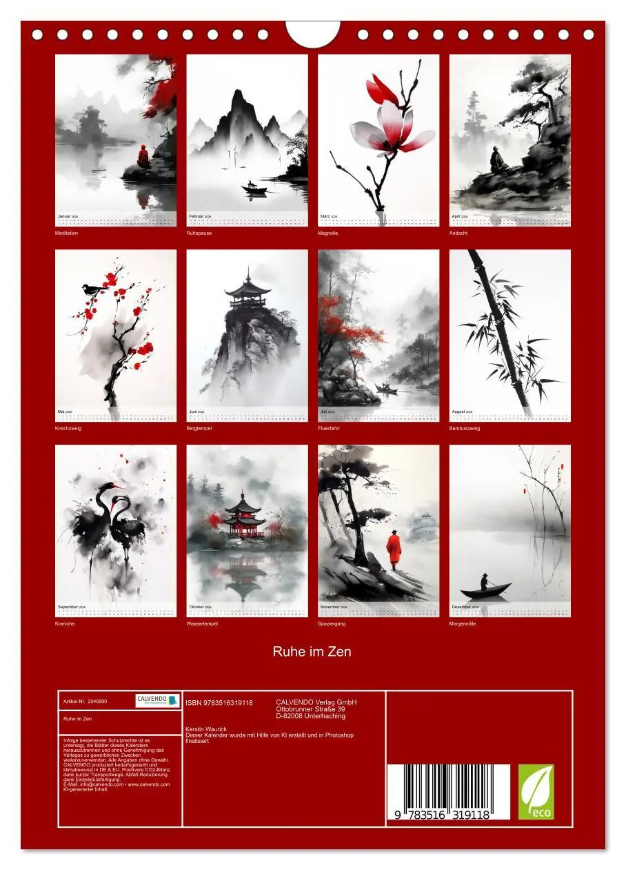 Bild: 9783516319118 | Ruhe im Zen (Wandkalender 2026 DIN A4 hoch), CALVENDO Monatskalender