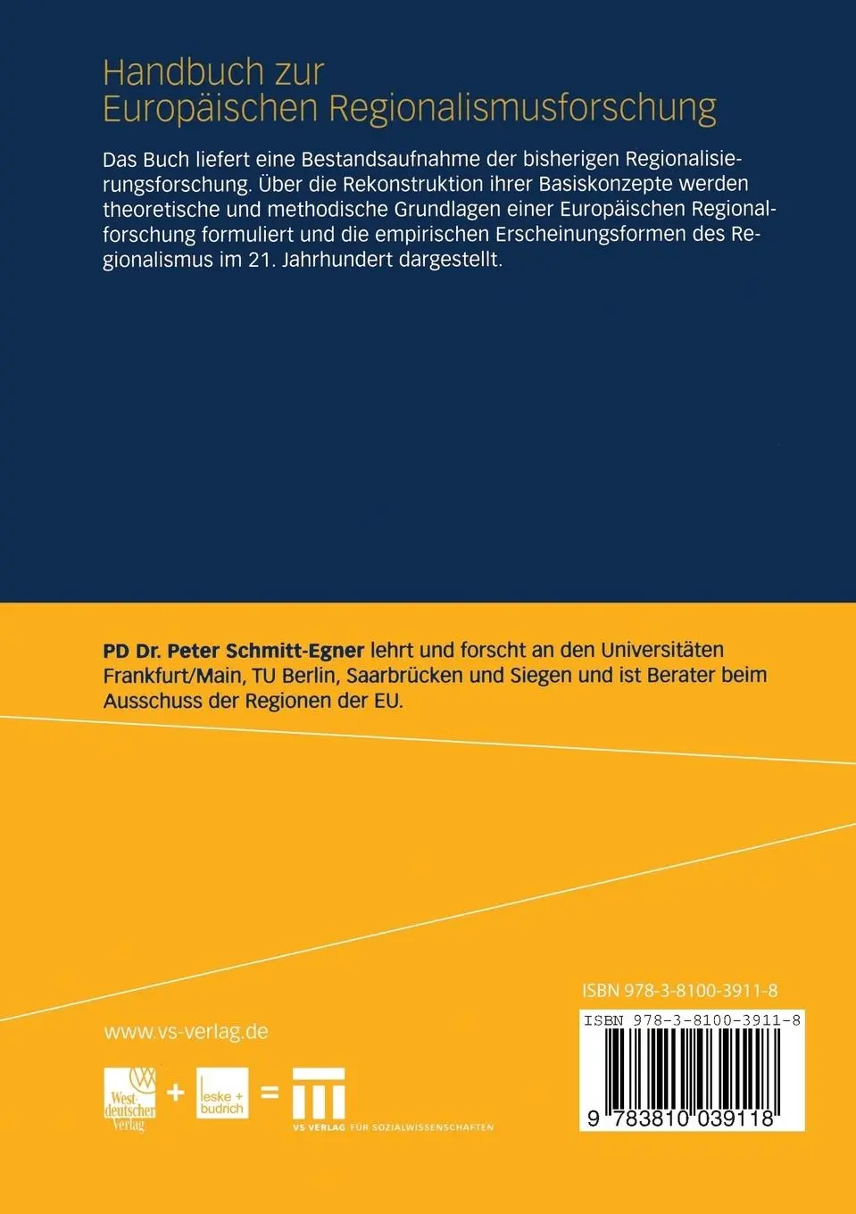 Rückseite: 9783810039118 | Handbuch zur Europäischen Regionalismusforschung | Peter Schmitt-Egner