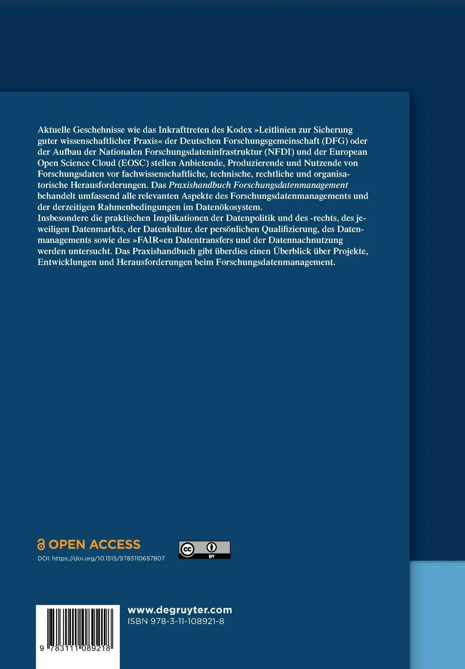 Rückseite: 9783111089218 | Praxishandbuch Forschungsdatenmanagement | Markus Putnings (u. a.)