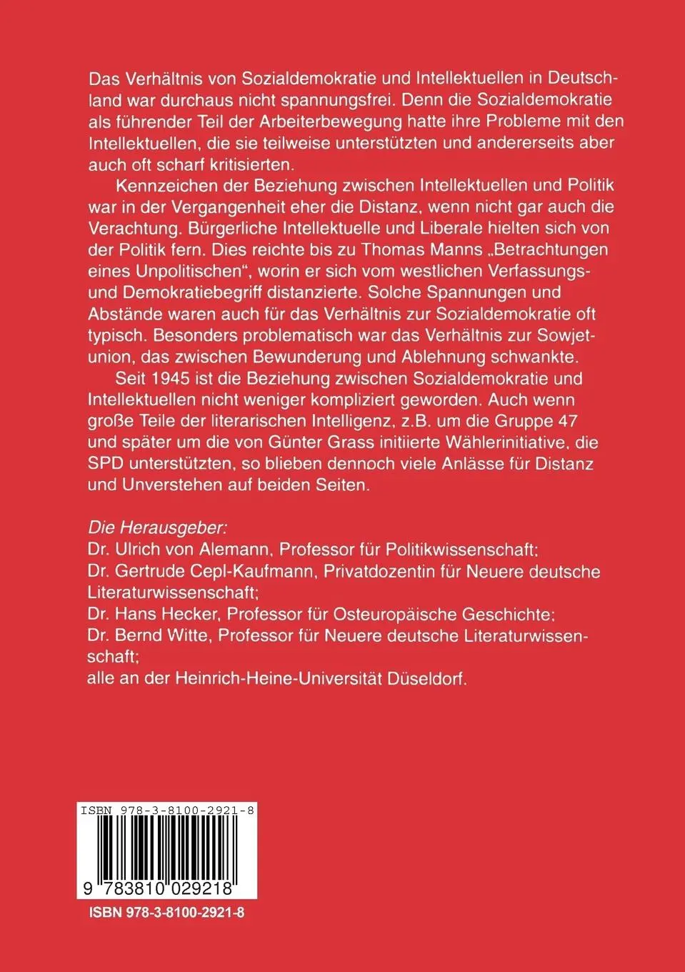 Rückseite: 9783810029218 | Intellektuelle und Sozialdemokratie | Ulrich Alemann (u. a.) | Buch