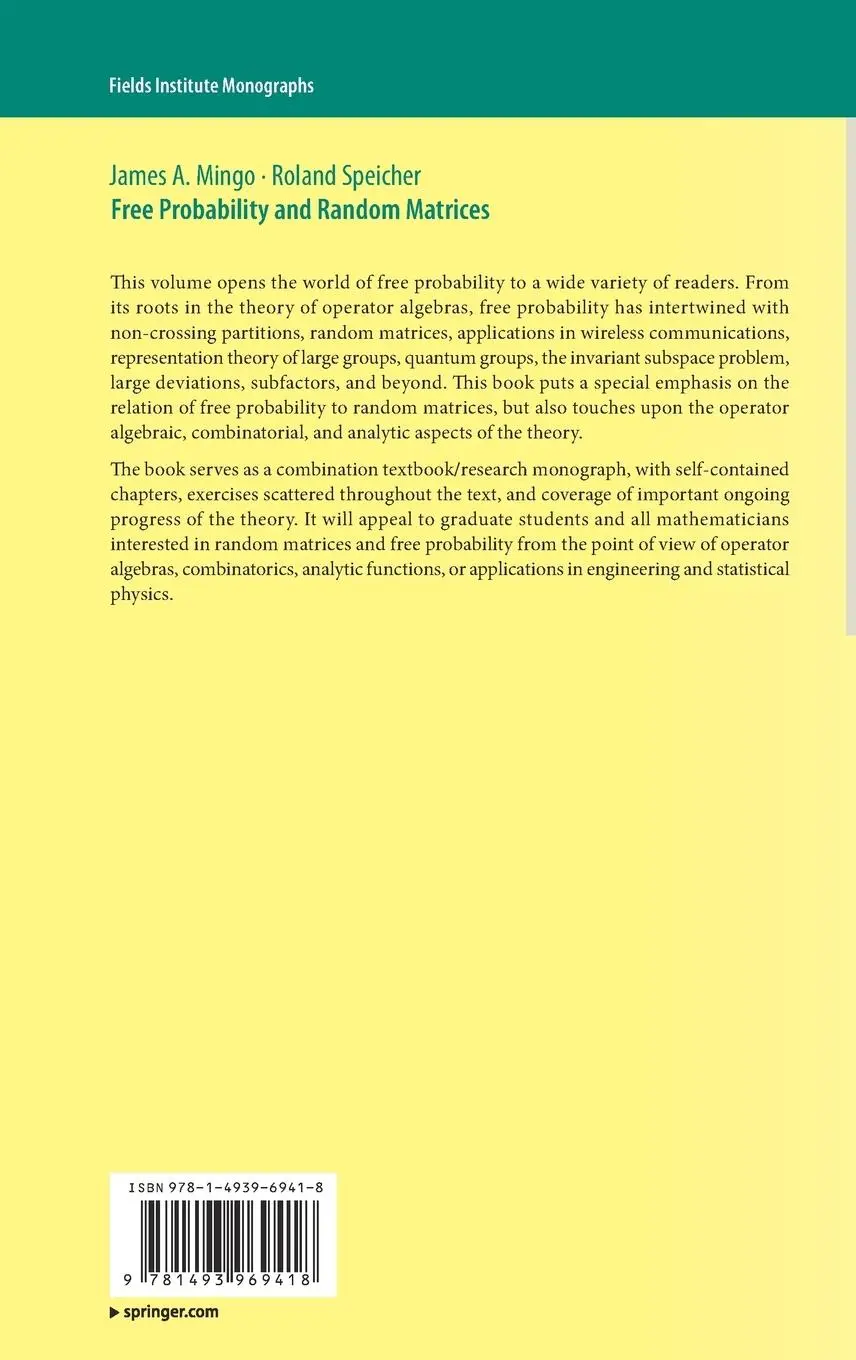 Rückseite: 9781493969418 | Free Probability and Random Matrices | Roland Speicher (u. a.) | Buch