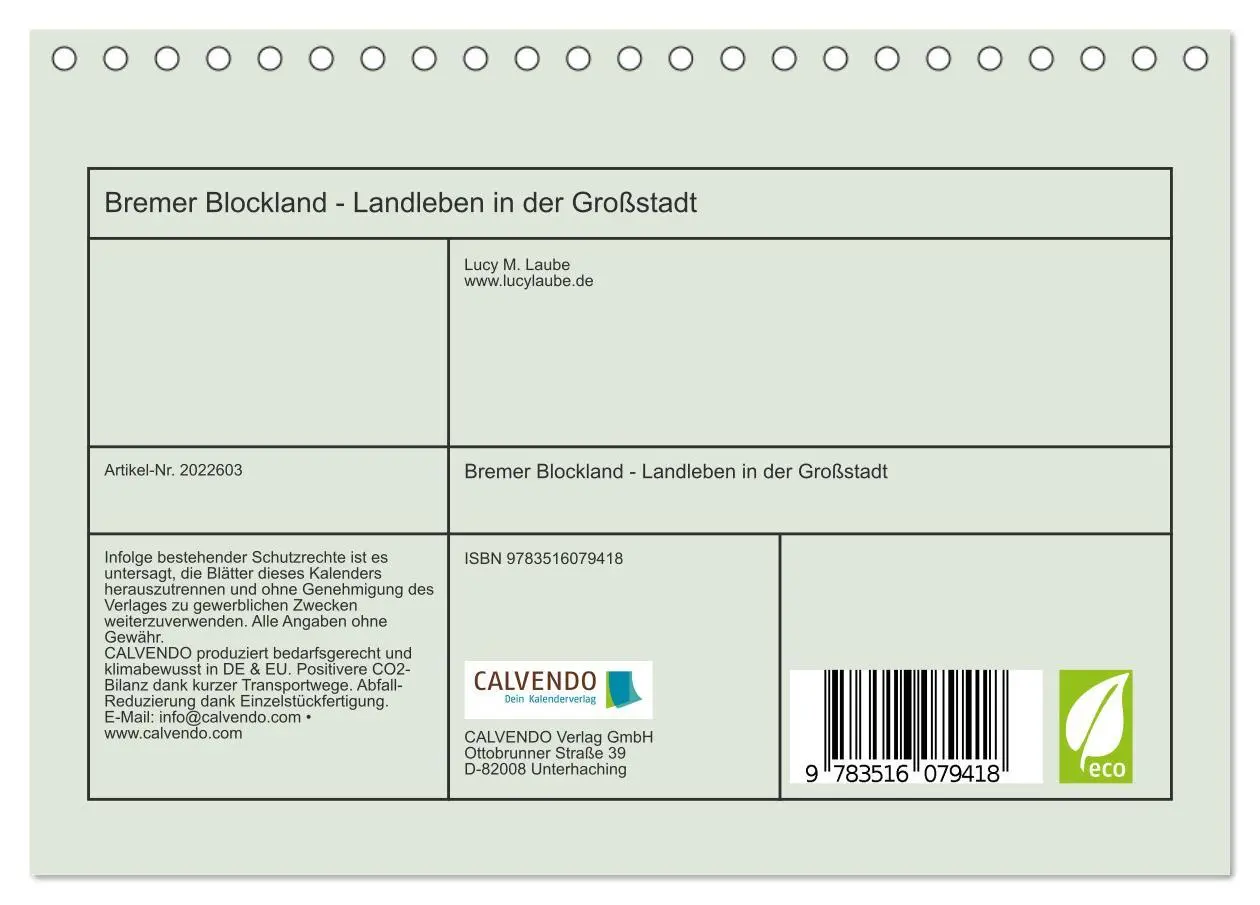Bild: 9783516079418 | Bremer Blockland - Landleben in der Großstadt (Tischkalender 2026...