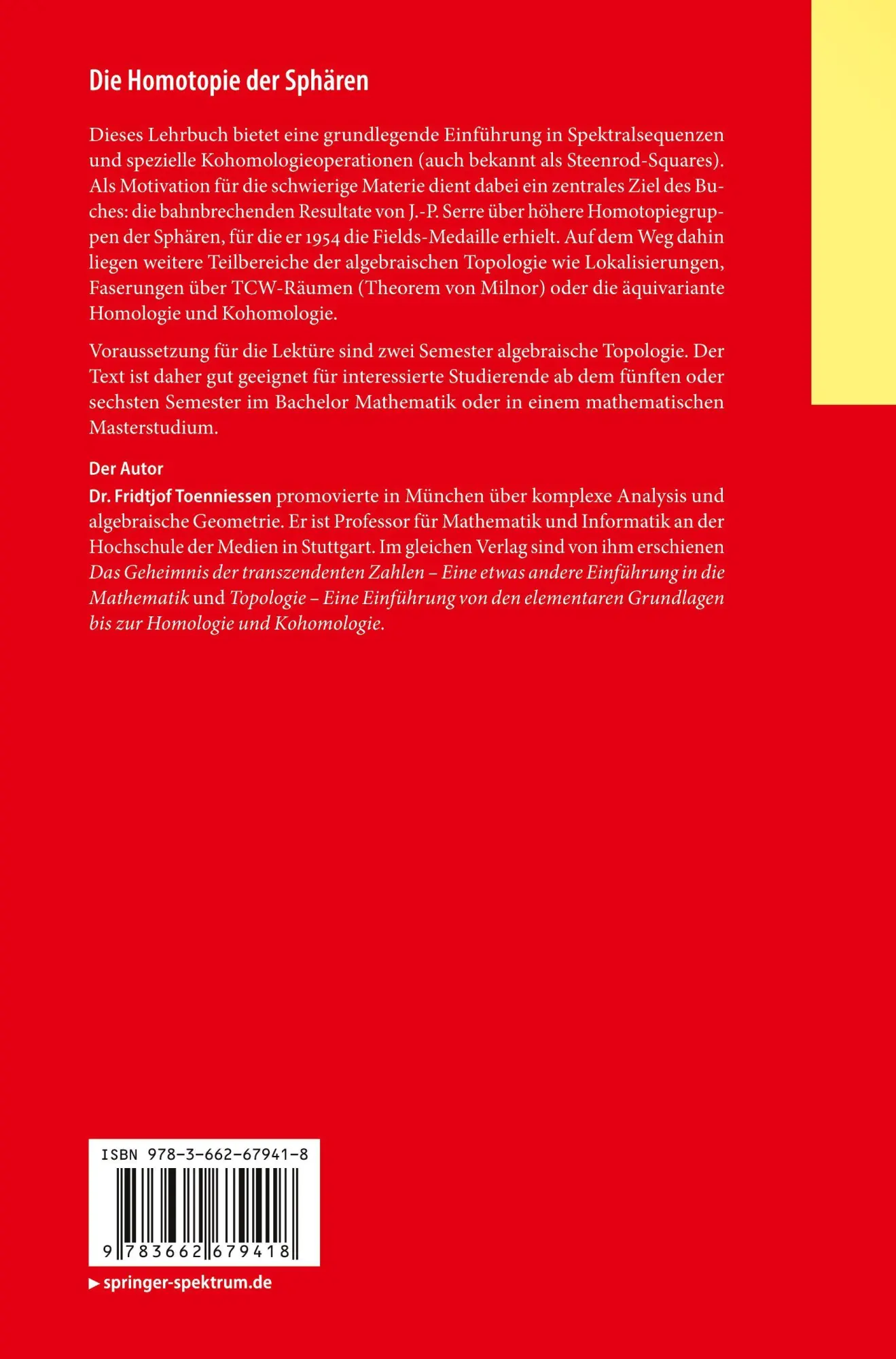 Rückseite: 9783662679418 | Die Homotopie der Sphären | Fridtjof Toenniessen | Taschenbuch | xiii