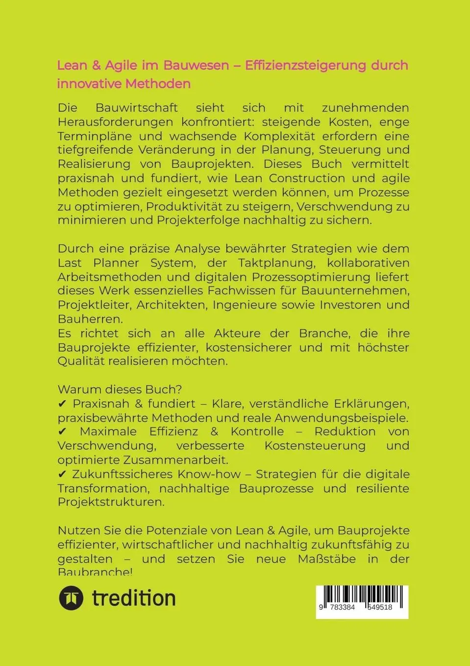Rückseite: 9783384549518 | Lean &amp; Agile im Bauwesen | Bernhard Metzger | Taschenbuch | 192 S.