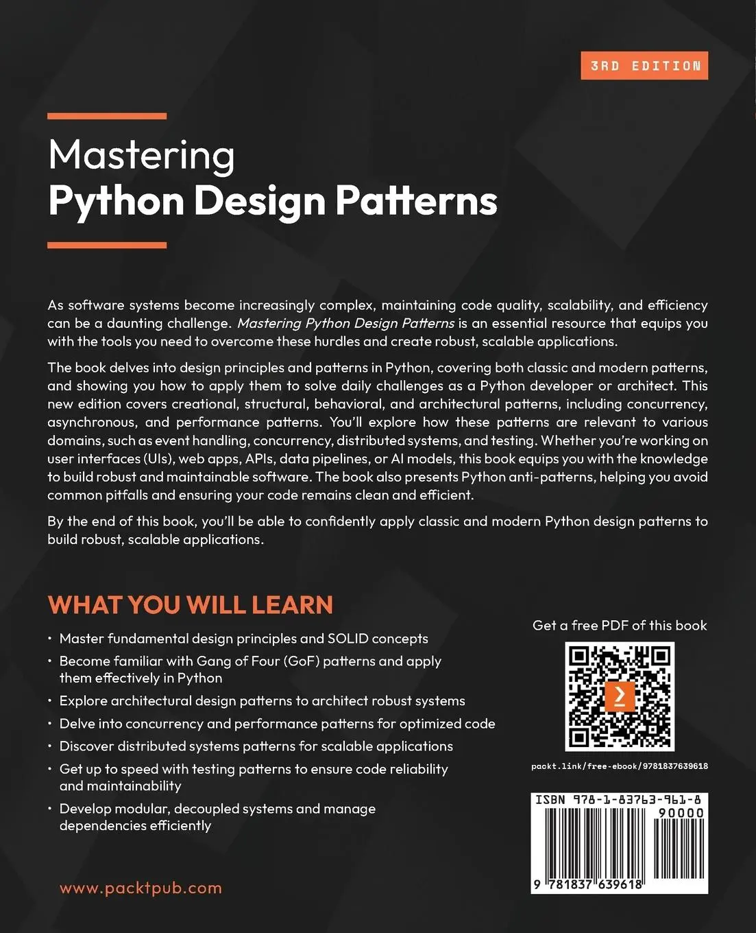 Rückseite: 9781837639618 | Mastering Python Design Patterns - Third Edition | Kamon Ayeva (u. a.)