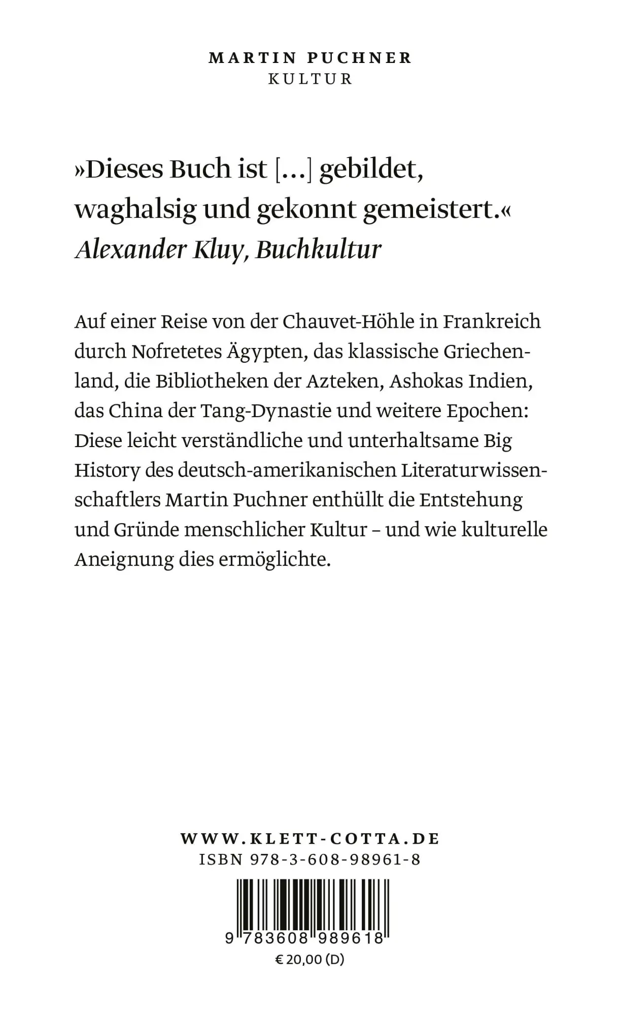 Rückseite: 9783608989618 | Kultur | Eine neue Geschichte der Welt | Martin Puchner | Taschenbuch