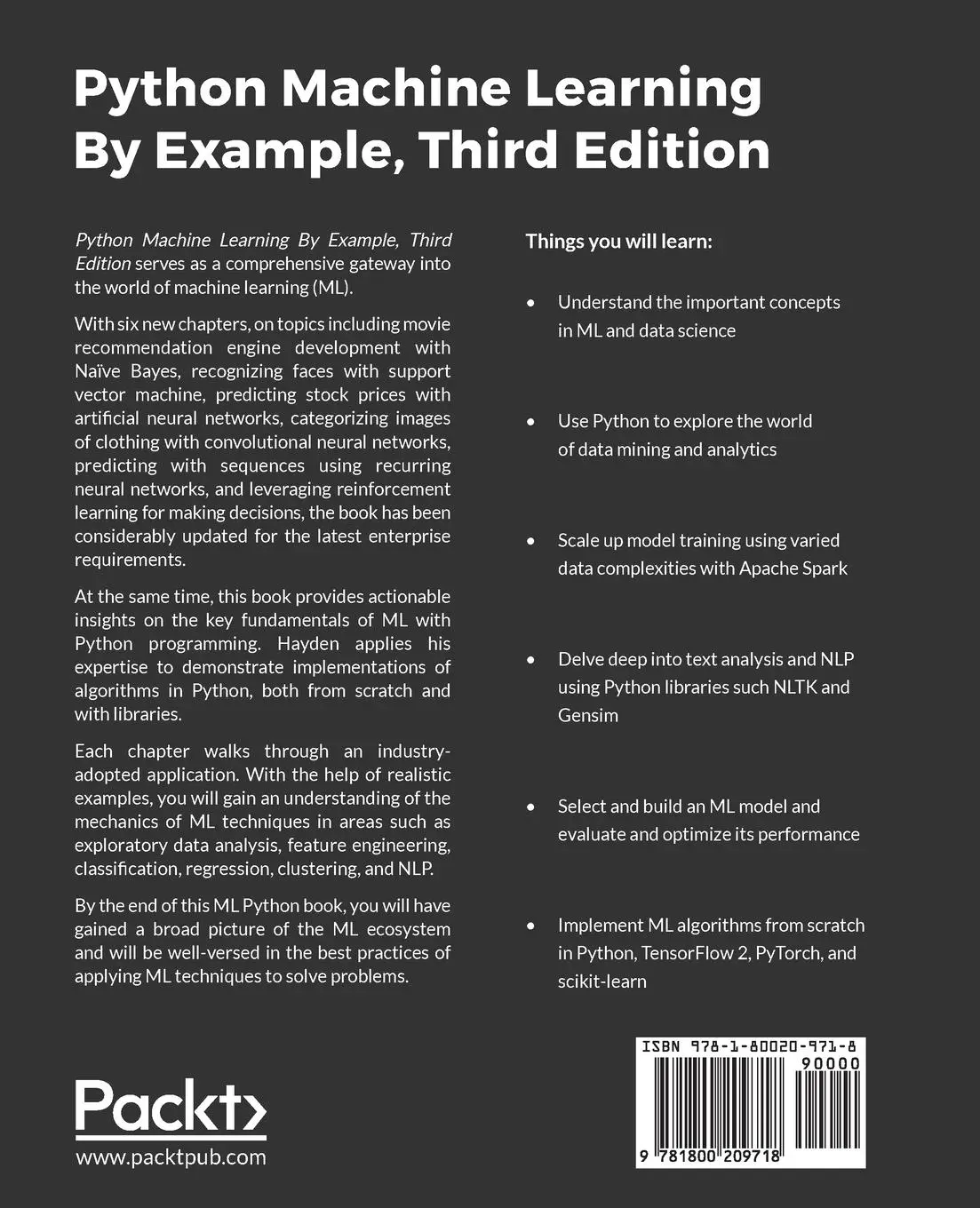Rückseite: 9781800209718 | Python Machine Learning by Example - Third Edition | Yuxi Liu | Buch