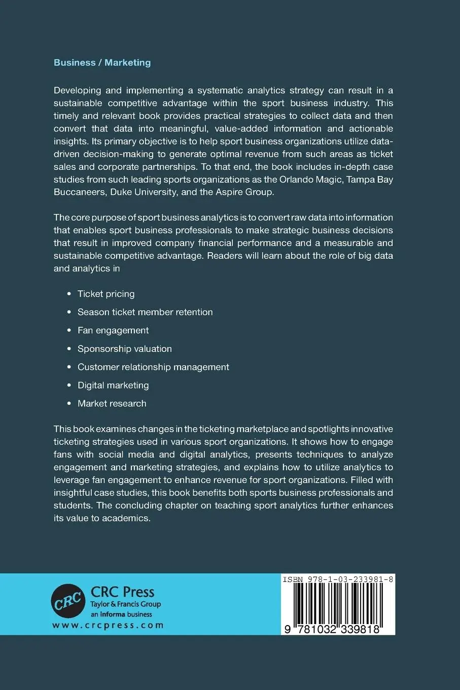 Rückseite: 9781032339818 | Sport Business Analytics | C. Keith Harrison (u. a.) | Taschenbuch