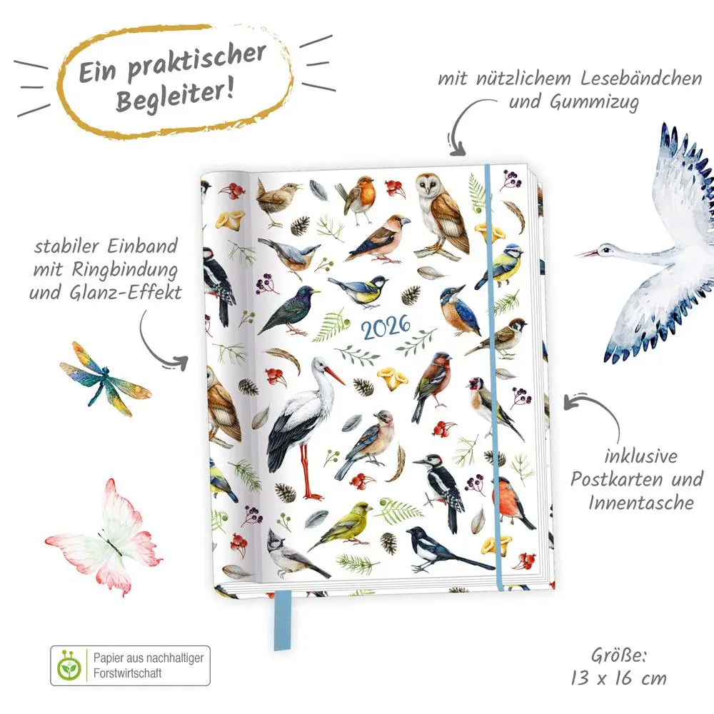 Bild: 4251901509918 | Trötsch Taschenkalender A6 Wire-O Motiv Tiere 2026 mit Postkarten | KG