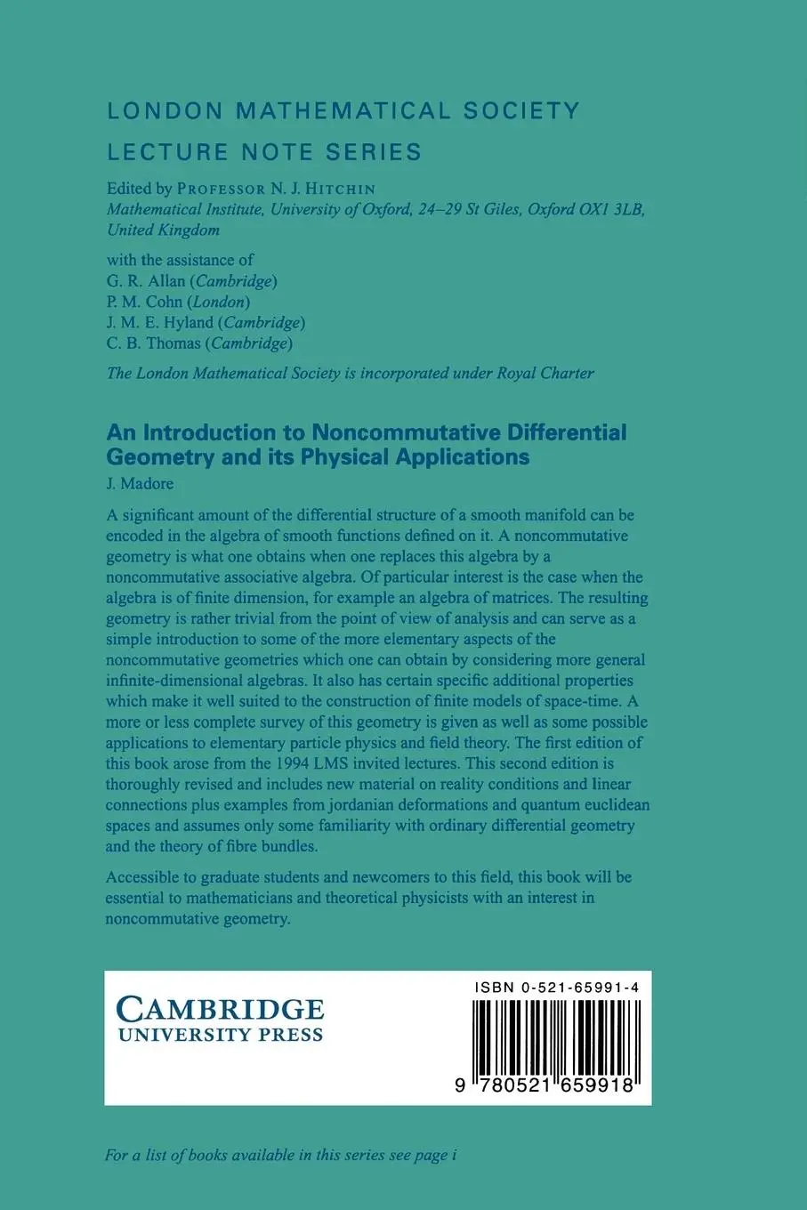 Rückseite: 9780521659918 | An Introduction to Noncommutative Differential Geometry and Its...
