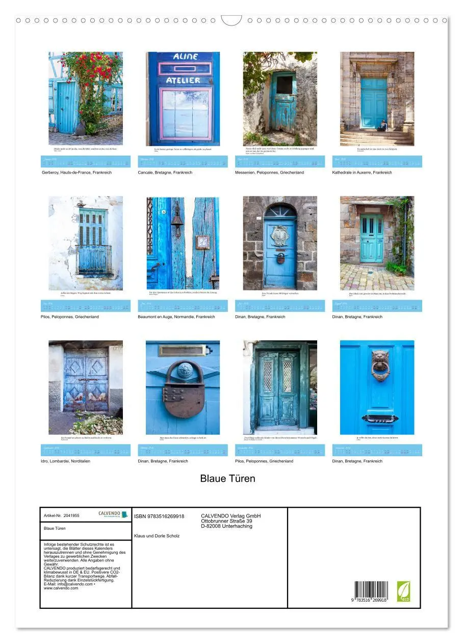 Bild: 9783516269918 | Blaue Türen (Wandkalender 2026 DIN A2 hoch), CALVENDO Monatskalender