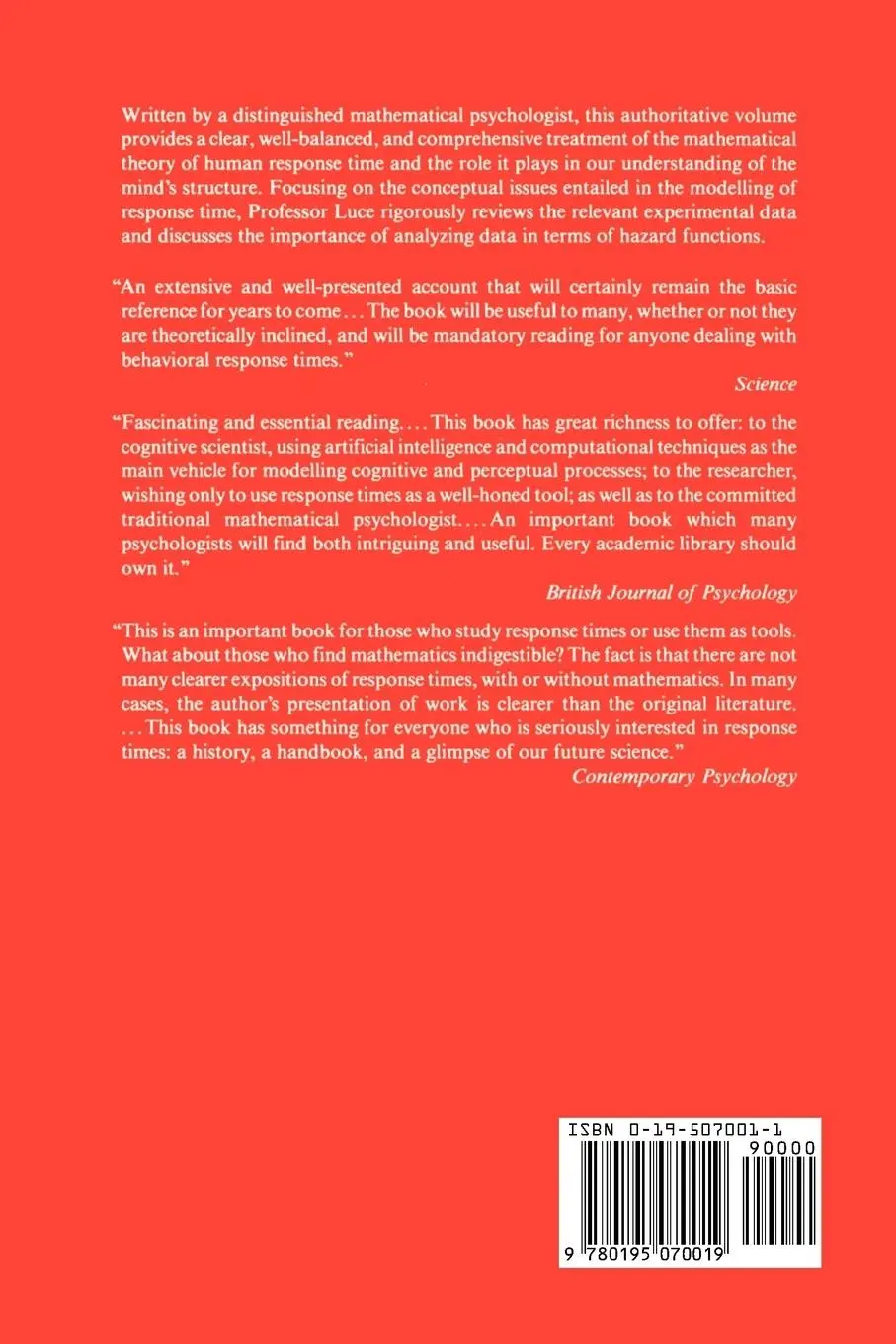 Rückseite: 9780195070019 | Response Times | R. Duncan Luce | Taschenbuch | Englisch | 1997