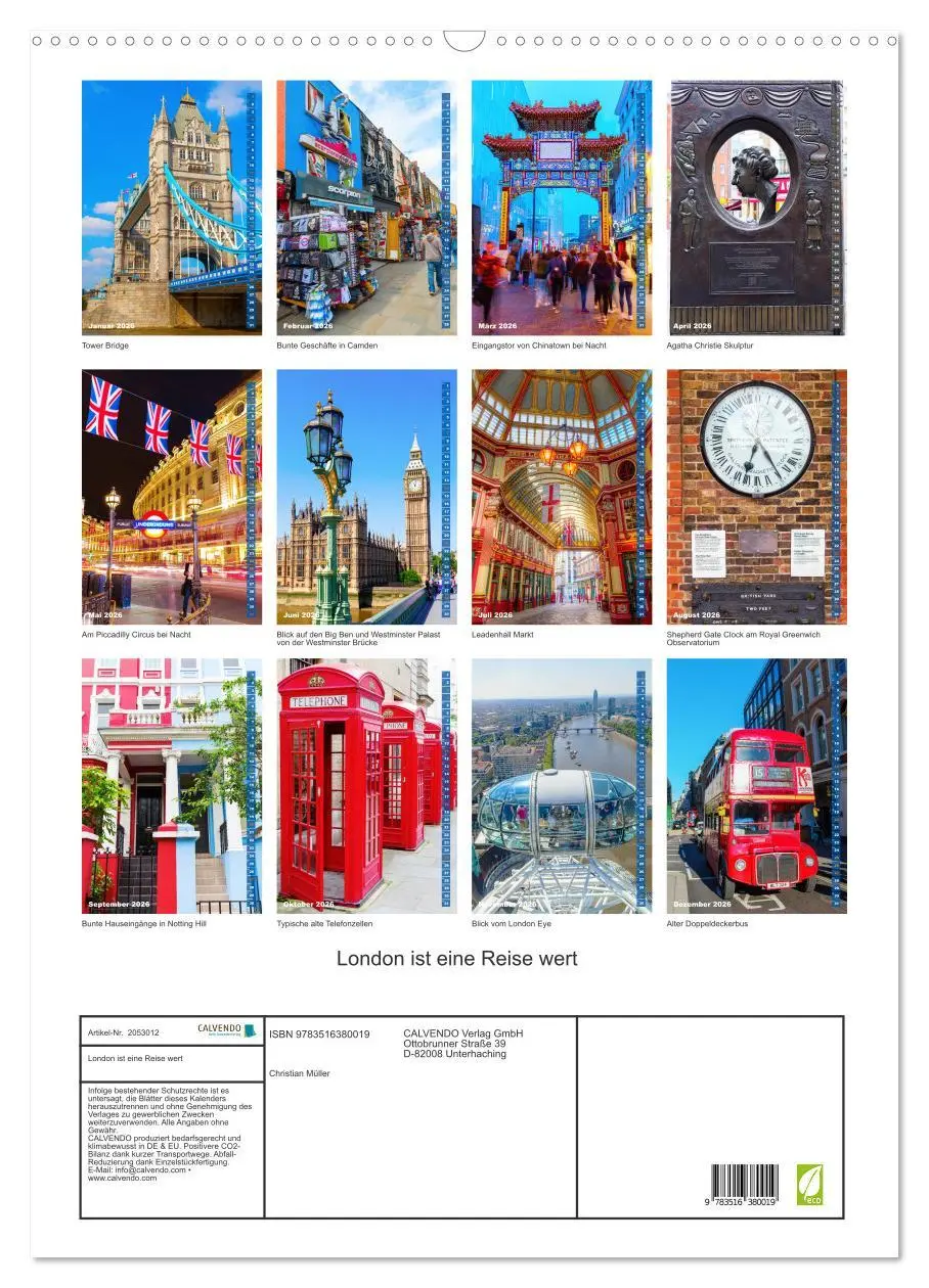 Bild: 9783516380019 | London ist eine Reise wert (Wandkalender 2026 DIN A2 hoch),...