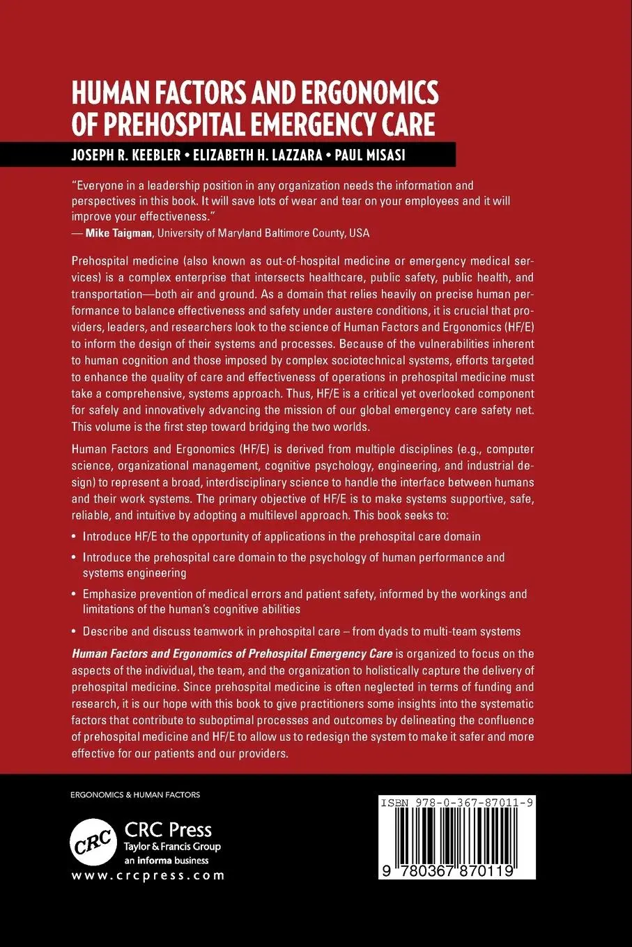 Rückseite: 9780367870119 | Human Factors and Ergonomics of Prehospital Emergency Care | Buch