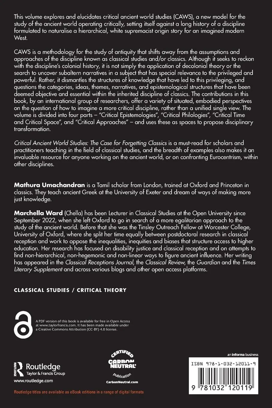Rückseite: 9781032120119 | Critical Ancient World Studies | The Case for Forgetting Classics
