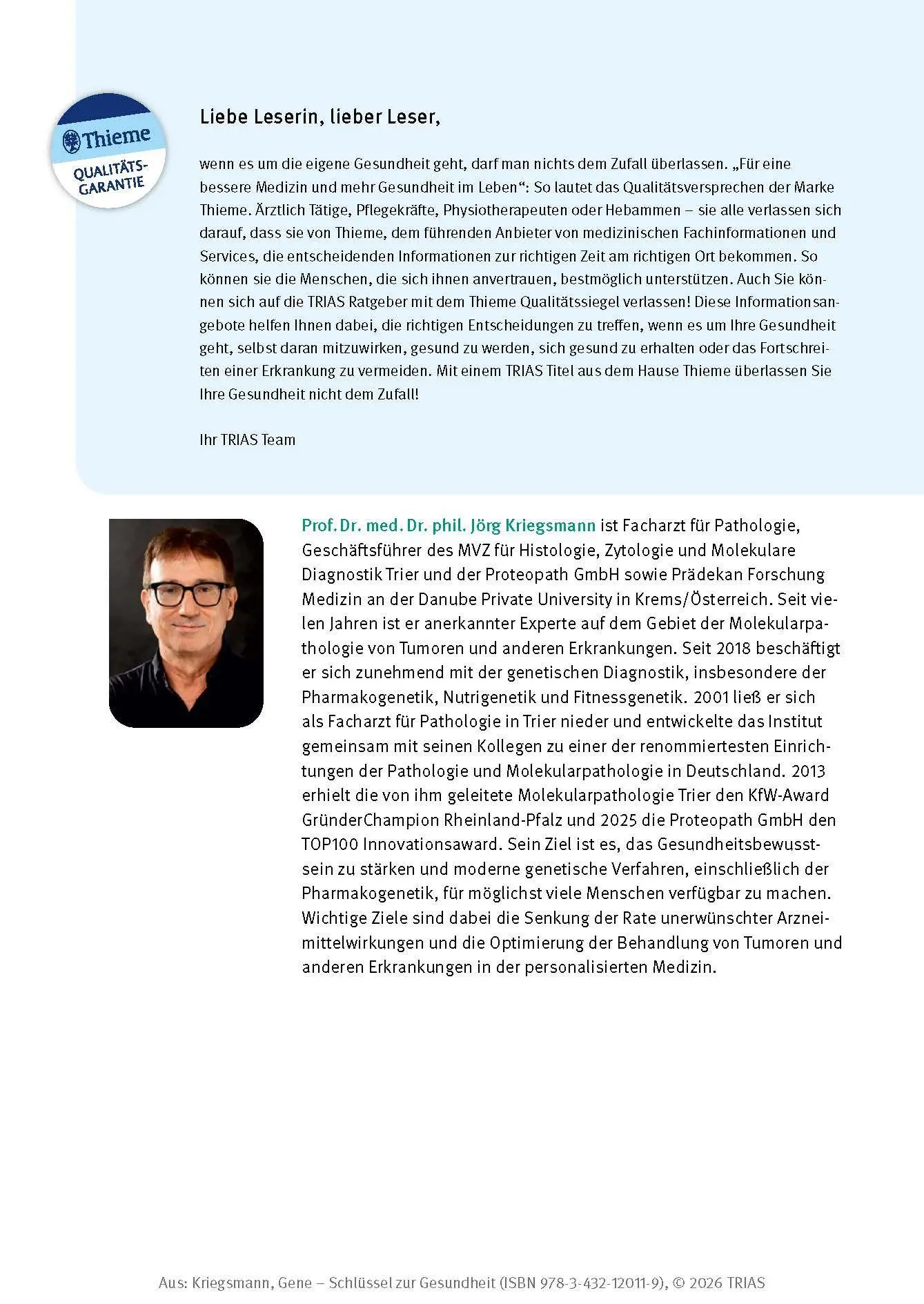 Bild: 9783432120119 | Gene - Schlüssel zur Gesundheit | Jörg Kriegsmann | Taschenbuch | 2025